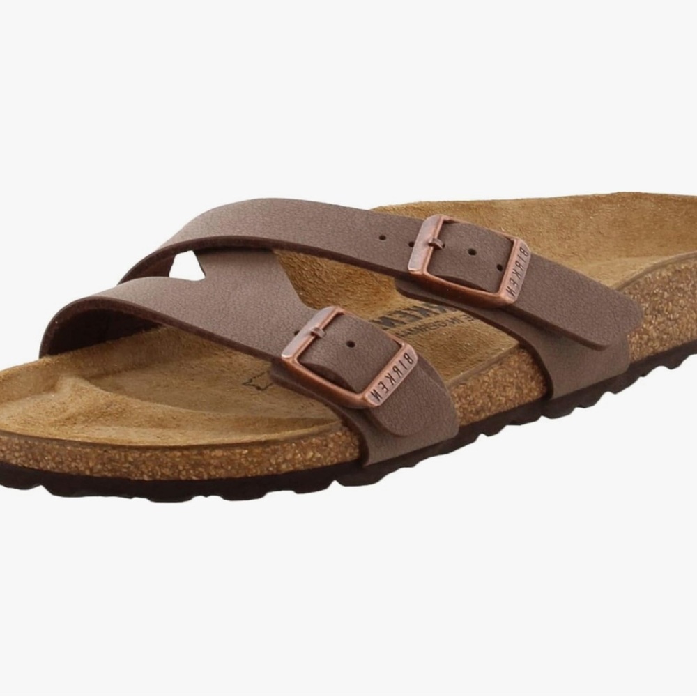 Birkenstock Women's Two-Strap Brown Slide Sandal